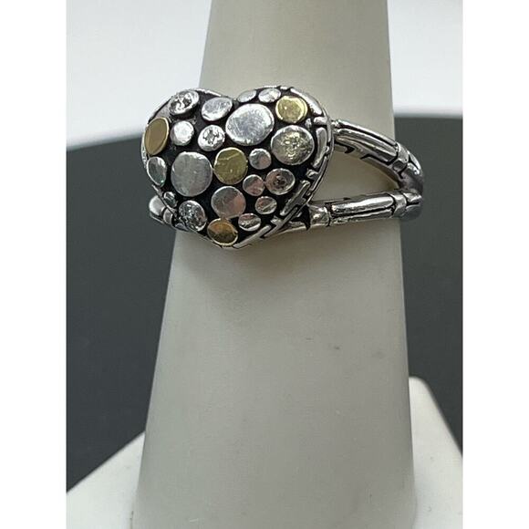 EFFY Signed Sterling Silver 18K‎ Gold
Diamond Crackle Heart Band Ring Siz 7.25 - Picture 8 of 14